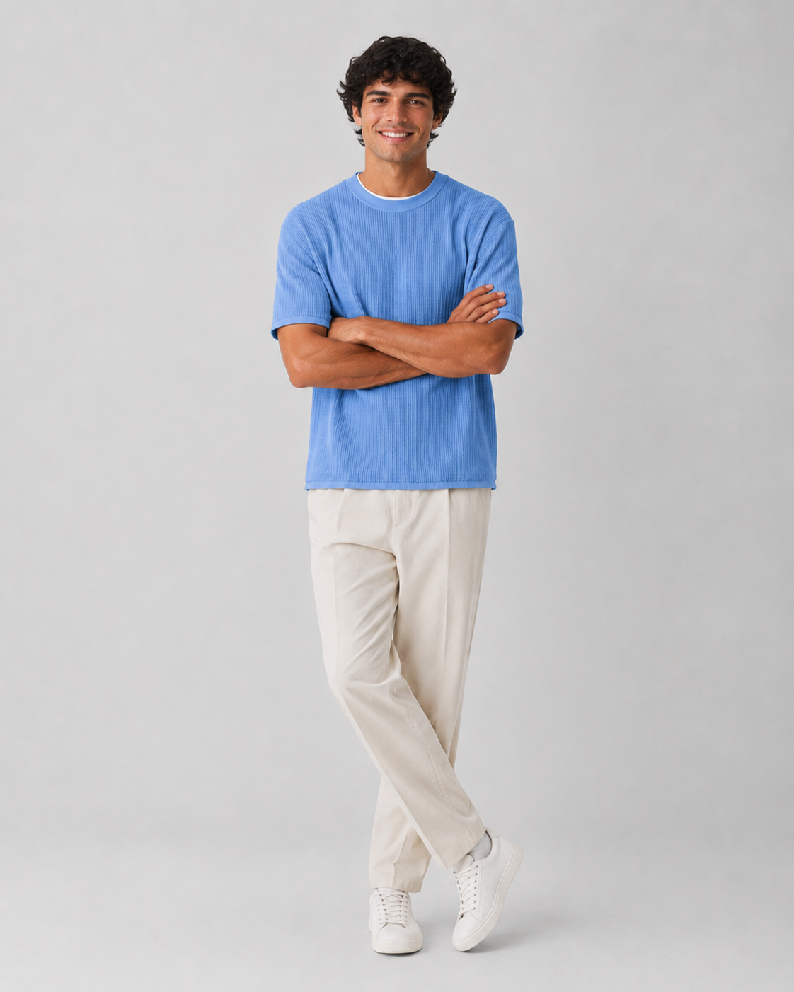 Rib Knit Cotton T-Shirt