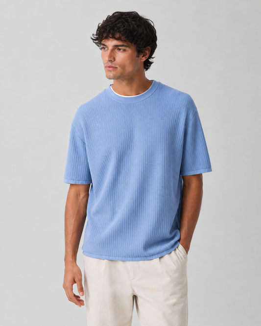Rib Knit Cotton T-Shirt