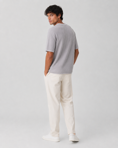 Rib Knit Cotton T-Shirt
