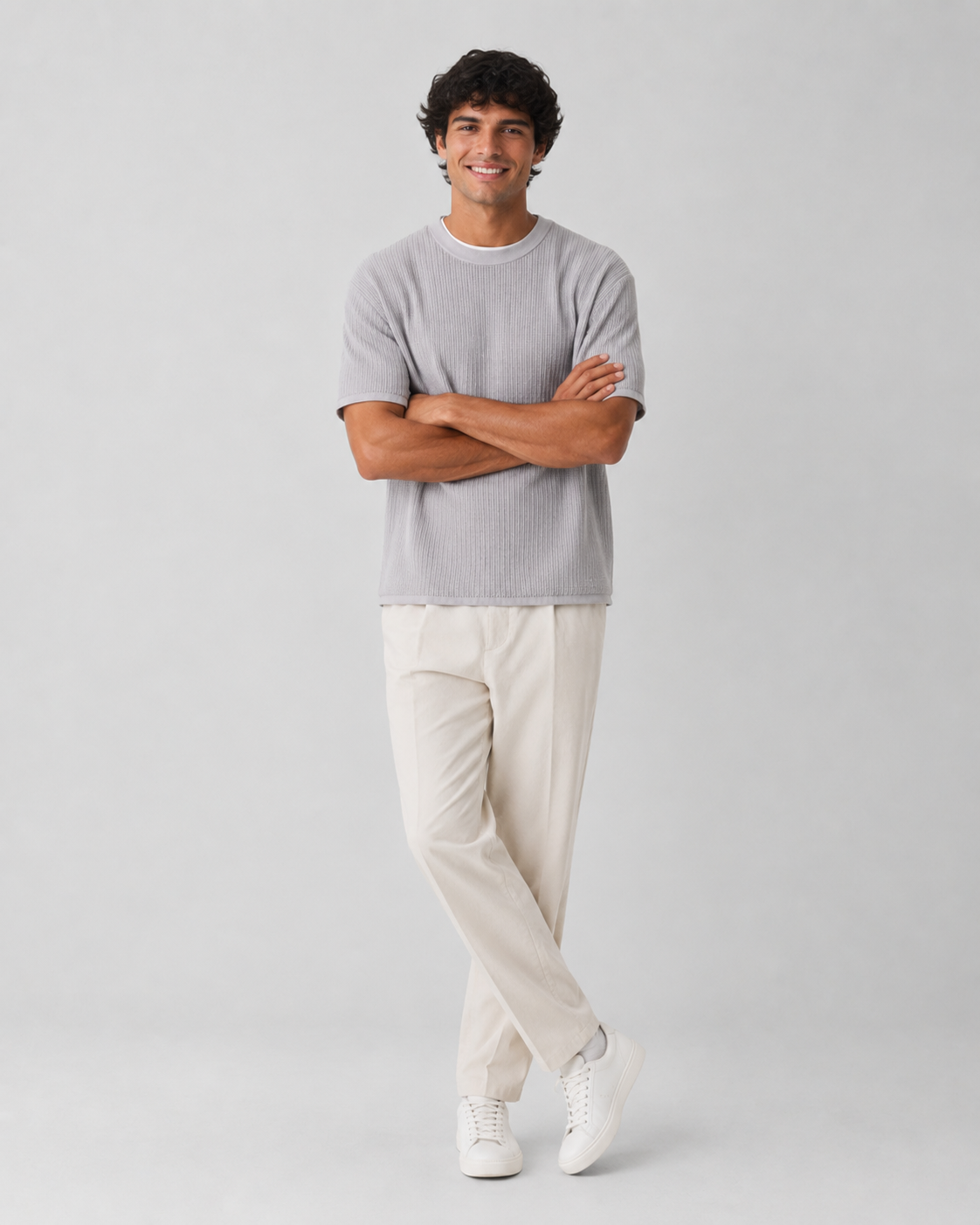 Rib Knit Cotton T-Shirt