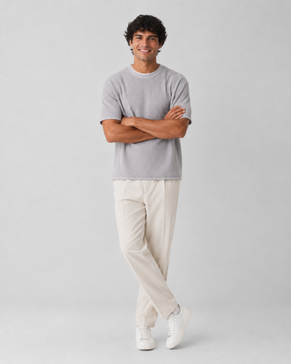 Rib Knit Cotton T-Shirt